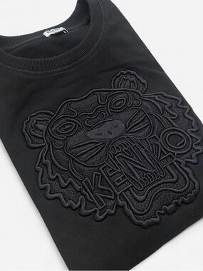 Authentic KENZO Paris Mini Embroidered Tiger Sweatshirt in All Black